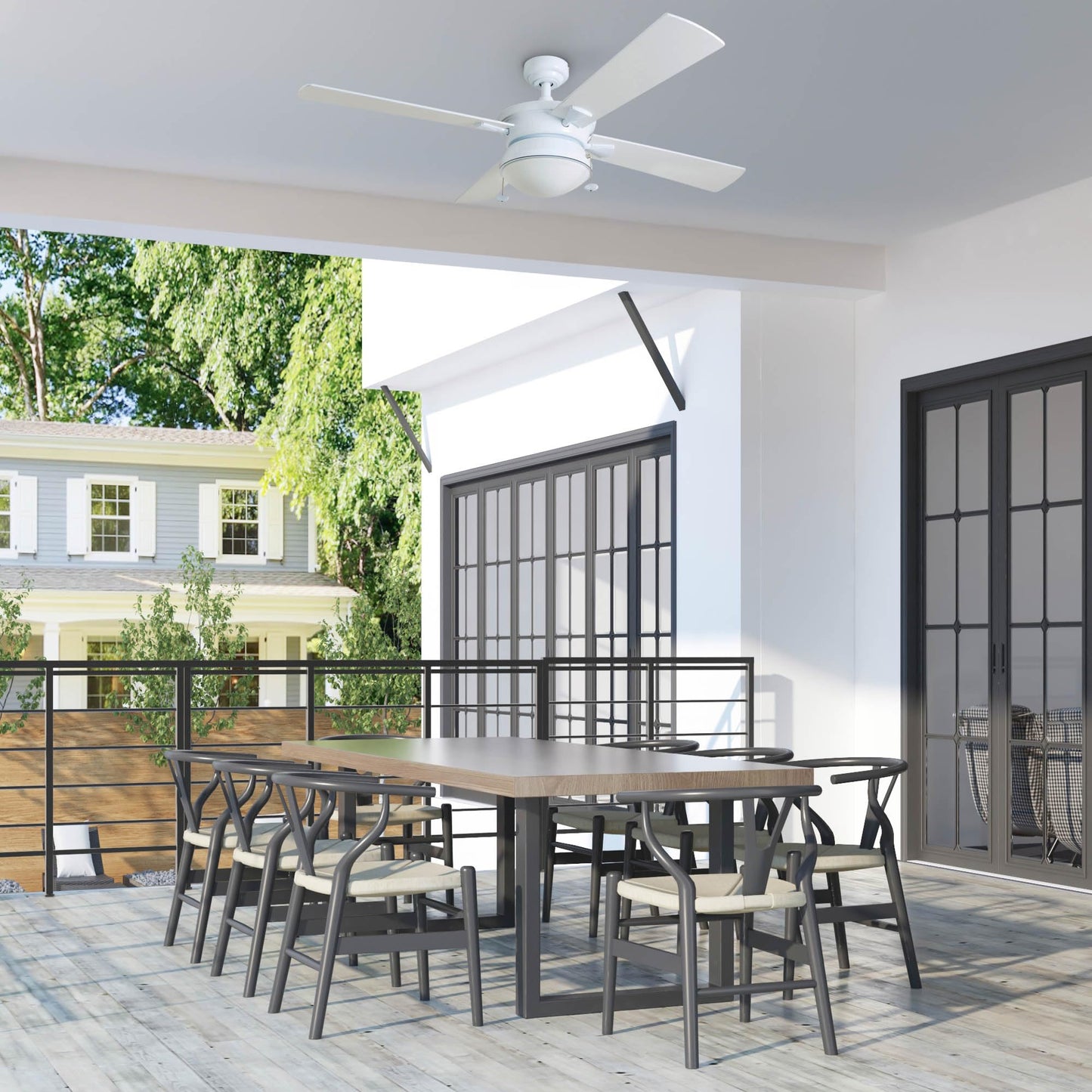 Prominence Home Auletta, 52 Inch Contemporary Indoor Outdoor Ceiling Fan with Light, Pull Chain, Dual Mounting Options, Dual Finish Blades, Reversible