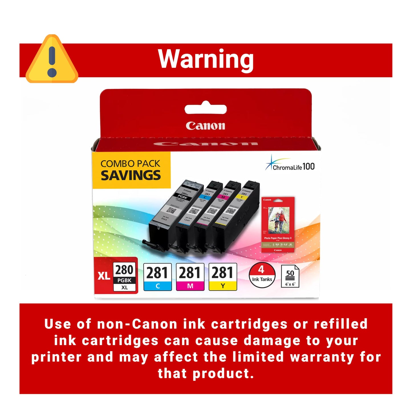 Canon PGI-280XL /CLI-281 Genuine Combo Pack with PP-301, Compatible with TR8520, TS9120,TS8120, TS6120, TS9521C/a, TS9520/a, TS8220, TS6220, TS8320
