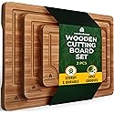 Wood Cutting Boards Set of 3 - Thick & Sturdy Bamboo Cutting Board with Deep Juice Grooves & Build-in Handles, Large Surface, Easy to Clean…