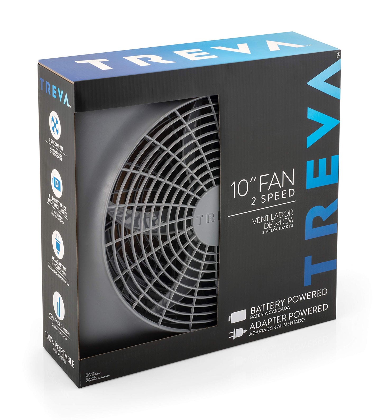 O2COOL Treva 10 Inch Portable Desktop Air Circulation Battery Powered Fan | 2 Speed Control, Compact Folding and Tilt Design w/ AC Adapter ( 2 PACK )