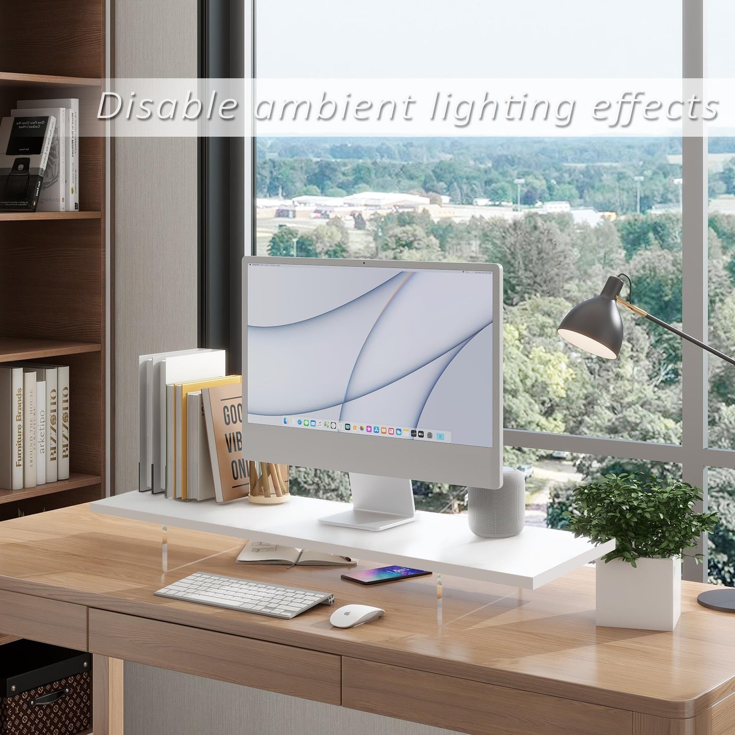 LA QUEENIE Monitor Stand Riser,Wood & Acrylic Computer Monitor Stand with LED Light,Desk Accessories Desktop Organizer Stand