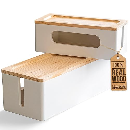 NATURE SUPPLIES Set of 2, Wood Cable Management Boxes, Large and Medium Cord Organizer to Hide Wires and Power Strips for TV, Desk, Computer, Router