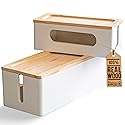 NATURE SUPPLIES Set of 2, Wood Cable Management Boxes, Large and Medium Cord Organizer to Hide Wires and Power Strips for TV, Desk, Computer, Router