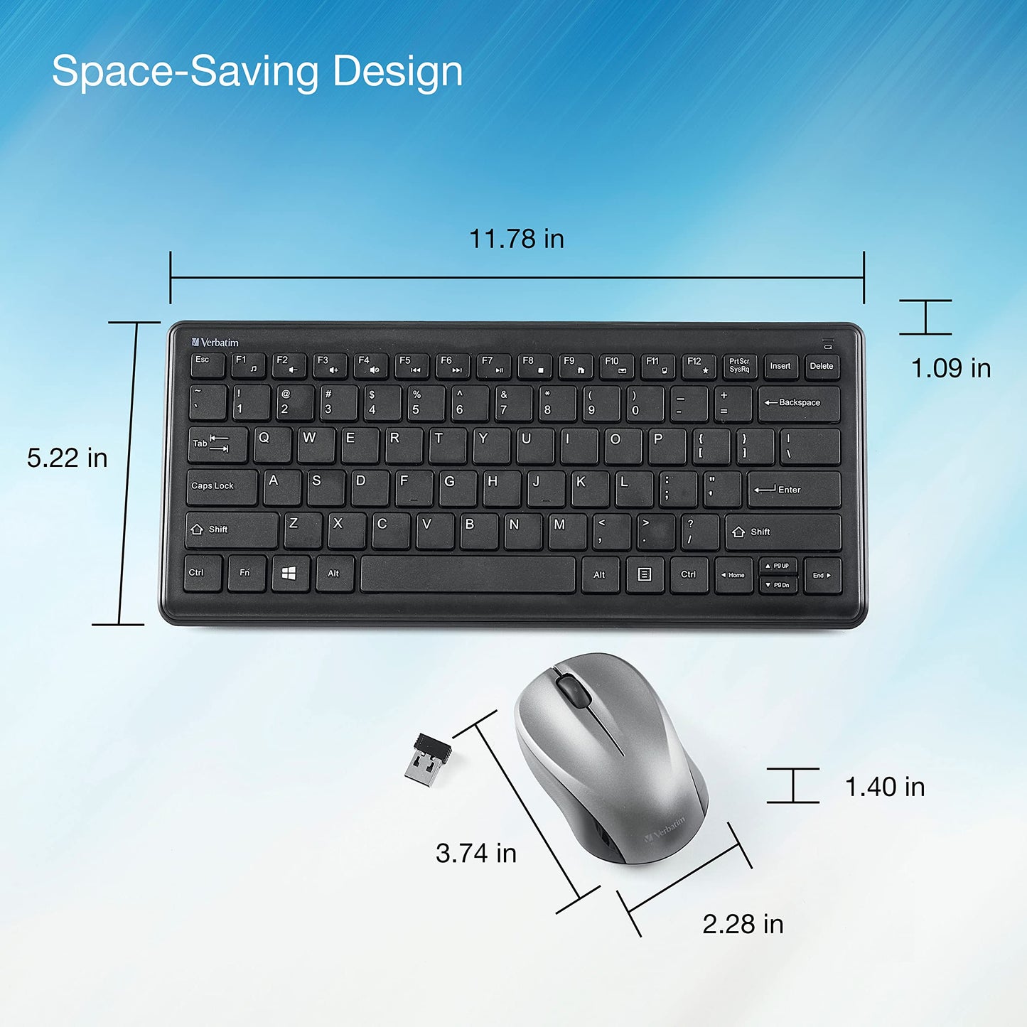 Verbatim Wireless Keyboard and Mouse Combo Compact Silent 2.4GHz Lag-Free Wireless Mouse and Keyboard Combo with USB Nano Receiver for Laptop, PC