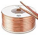 Kinter Cable 100ft 16-Gauge Audio Stereo Speaker Wire Cable, 100 Feet, 30.48 Meters, 2 Conductor, Polarity Marked, Flexible Clear PVC, CCA, Home