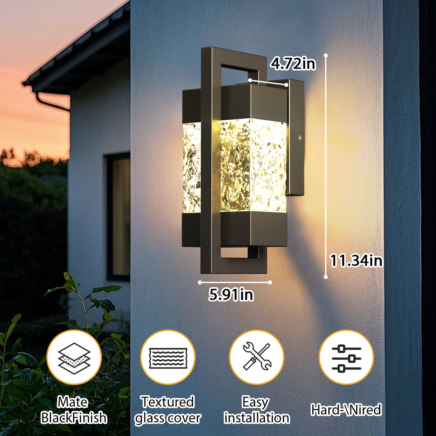 sinear 5000LM LED Outdoor Wall Light, 3000K Porch Lights Outdoor with IP66 Waterproof for Outdoor Decor, Matte Black Outside Wall Mount Lights
