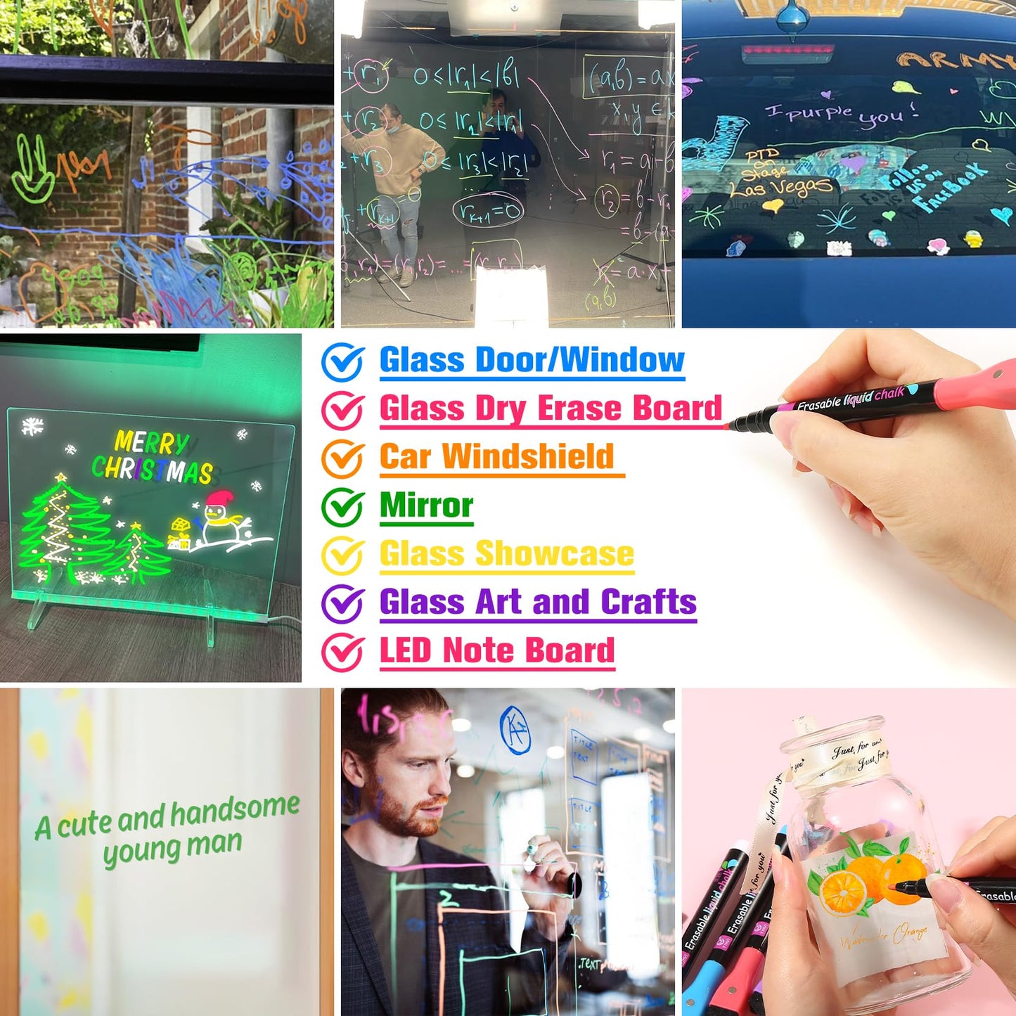 Magnetic Liquid Chalk Markers Wet Erase Markers for Acrylic Calendar Planning Board LED Note Board Clear Glass Whiteboard Window/Mirror Easter