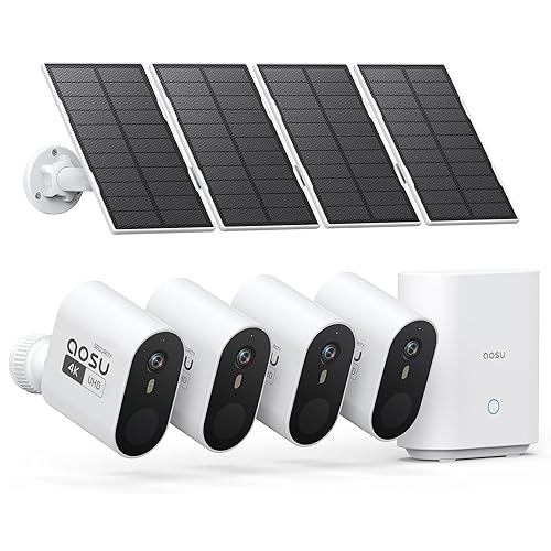 aosu 3K/5MP Security Cameras Outdoor Wireless Home Surveillance System, Solar Powered, 166° Ultra-Wide-Angle, HD Color Night Vision, Spotlight & Siren