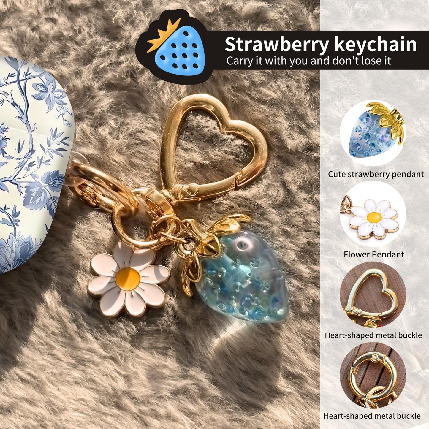 Compatible with AirPod PRO 3 2025 Shockproof and dustproof Wireless Earphone case, with a Beautiful and Cute Strawberry Keychain Pendant Suitable