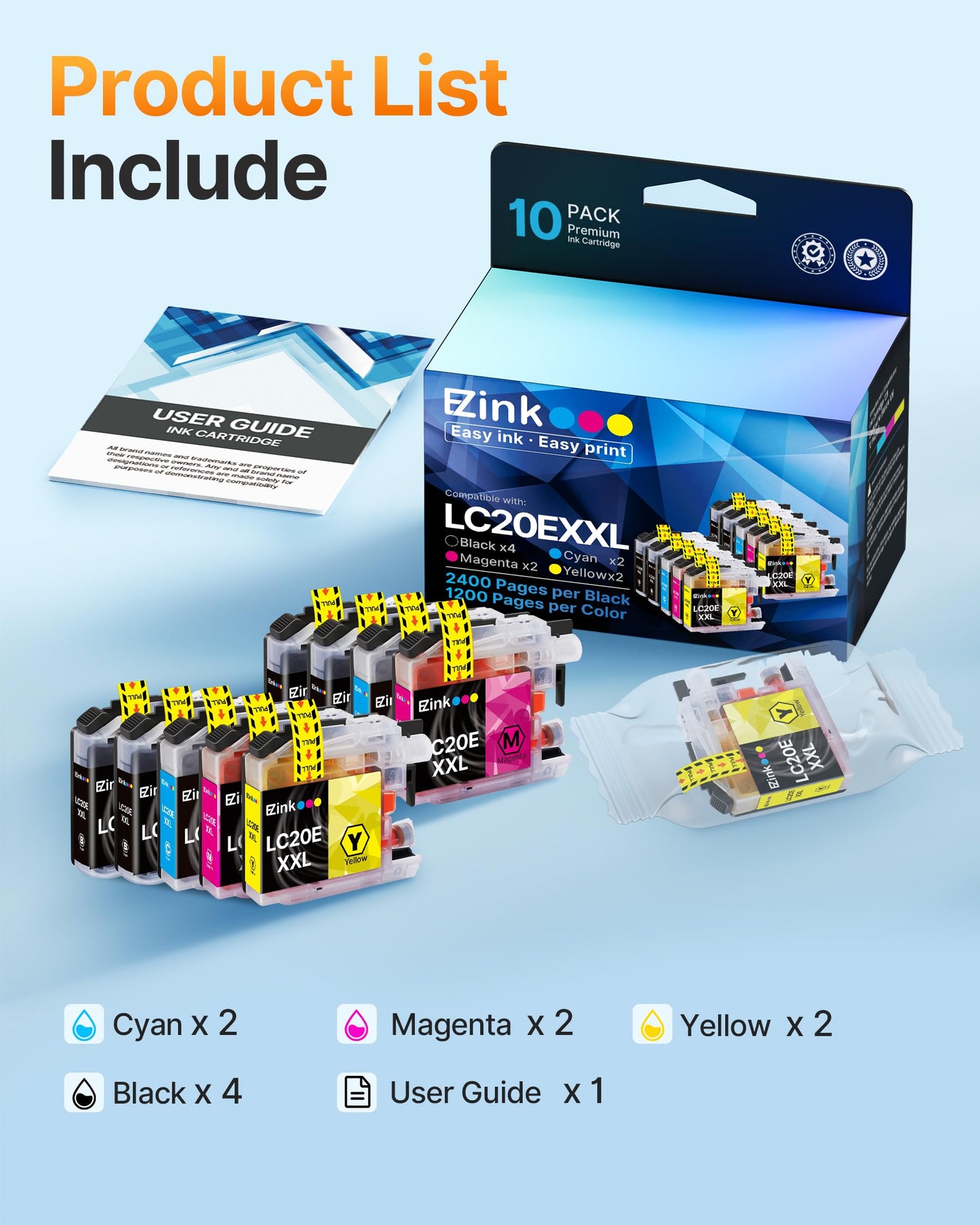 E-Z Ink LC20E XXL Ink Cartridge LC20E for Brother MFC-J985DW Ink MFC-J775DW