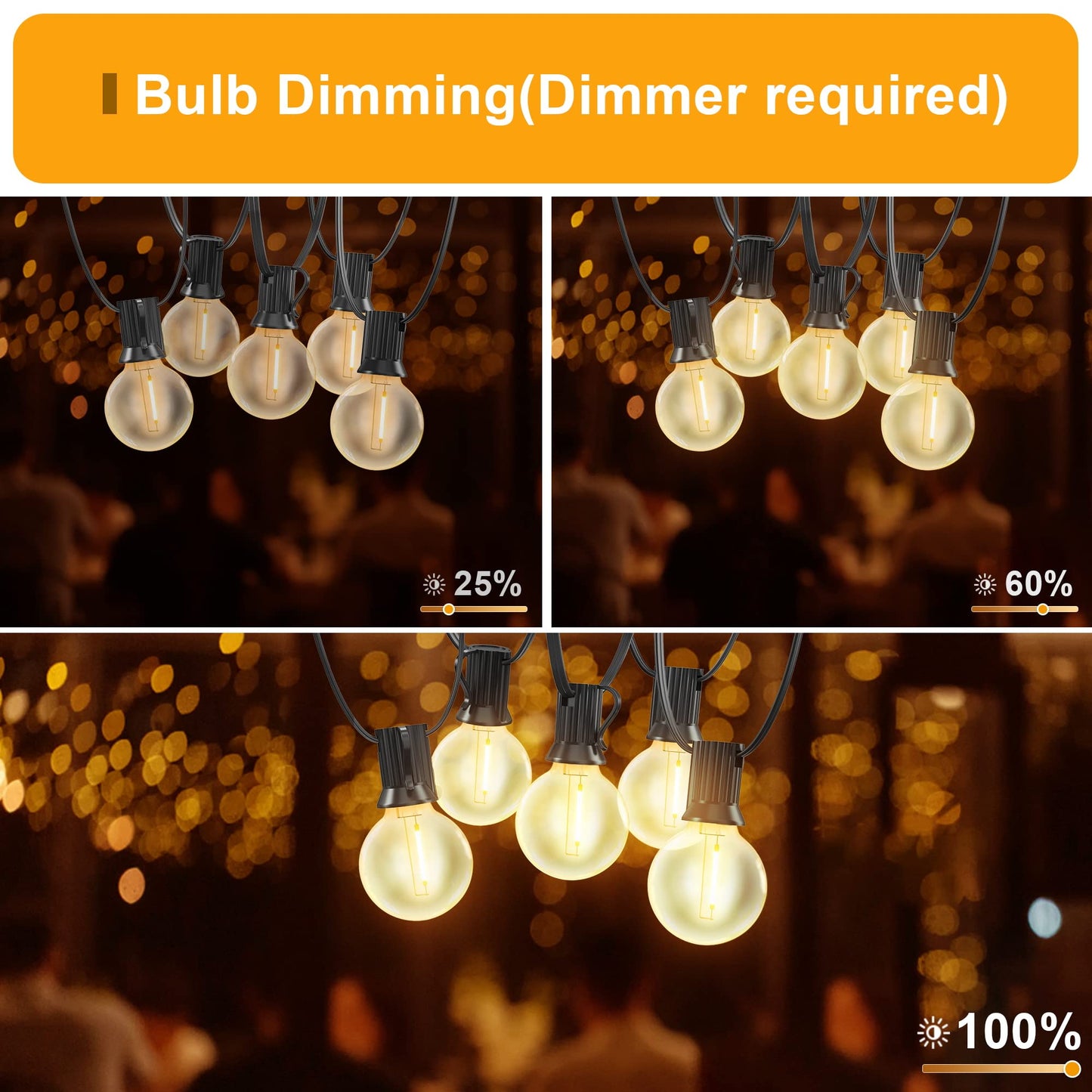 OHLUX Outdoor String Lights, 55FT Shatterproof LED Patio Lights with 26 Dimmable Plastic G40 Bulbs, 2200K Waterproof Connectable Hanging String