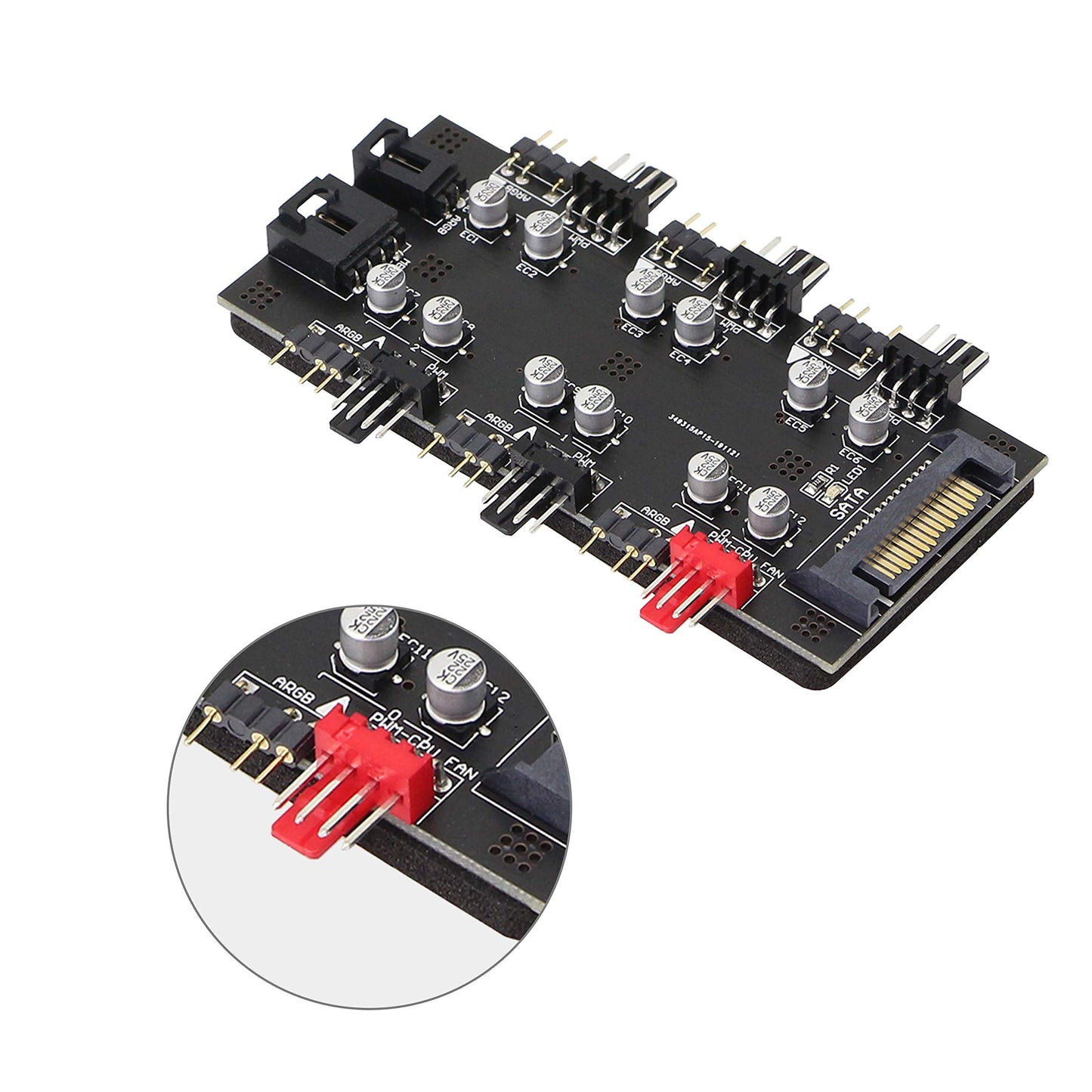 12V 4Pin PWM & 5V 3Pin ARGB with SATA 15Pin Power 2-in-1 Hub 6 Way Sync CPU Cooling Fan Addressable RGB Lighting PCB Splitter for Extended Motherboard