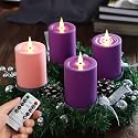 Yunsheng Flameless Advent Candles Purple and Pink, 5 Inch Battery Operated LED Pillar Candles With Remote Timer, 350+ Hours Long Lasting for Christmas
