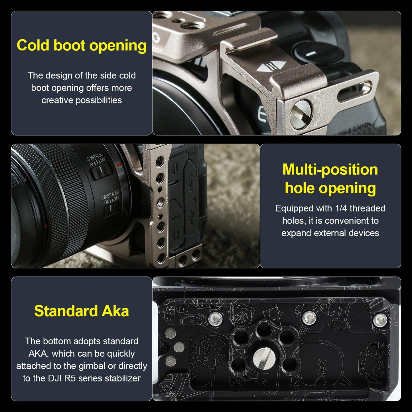 YANZUO Camera Cage for Canon R8 with Dual Cold Shoe Mount, Lightweight Modular Rig, Arca-Swiss Quick Release for Travel, YouTube, Photography