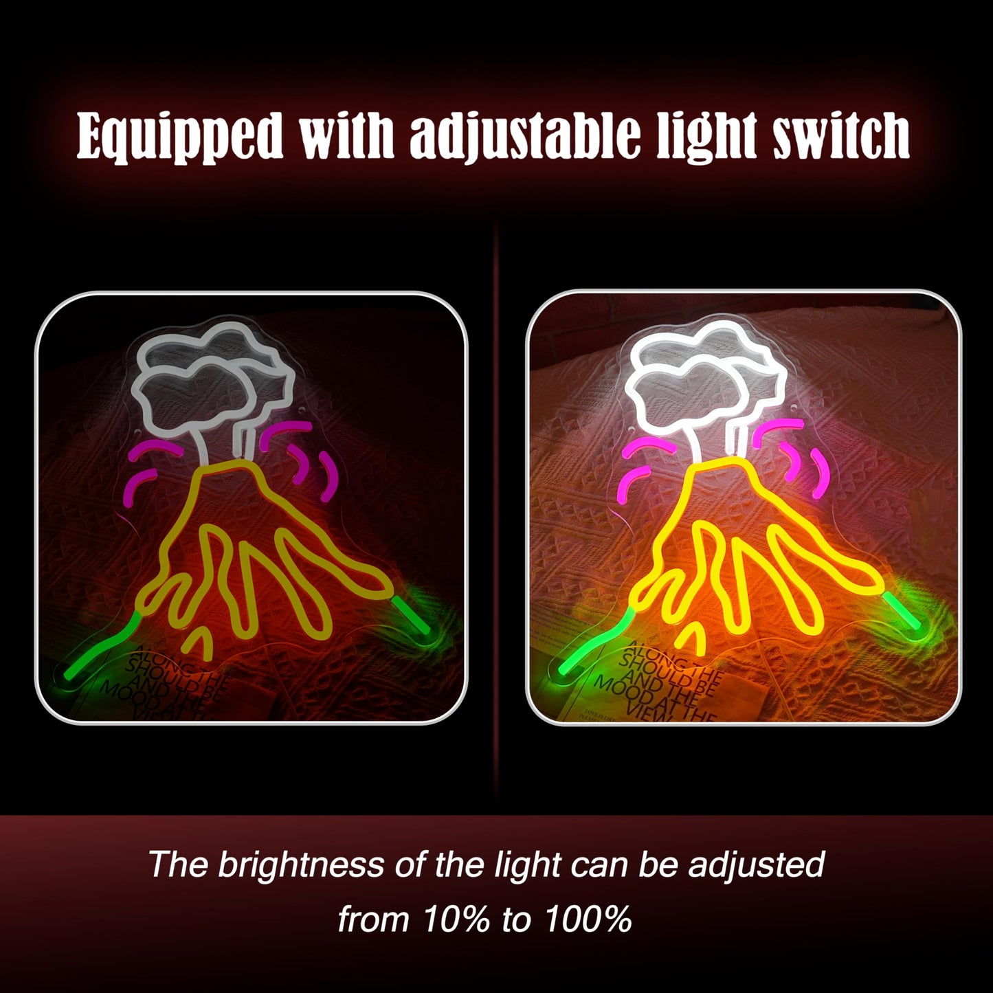 LIUOZHTEA Volcano Eruption Neon Sign Adjustable Multi-colored Volcano Light Up Sign Usb Powered LED Game Neon Sign for Bedroom Game Room Bar Pub Party
