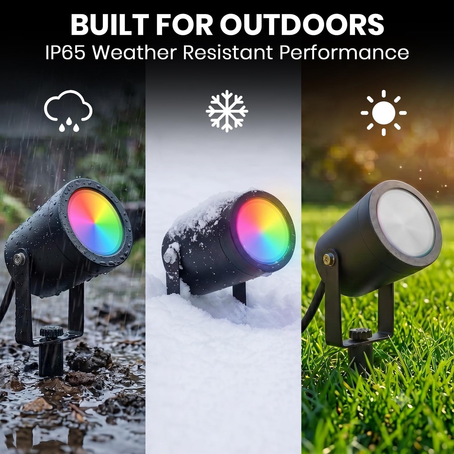 Novelty Lights Smart RGB+WW Landscape Spot Lights - 4 Pack Color Changing Outdoor Lights with Remote & App Control, 16 Million Colors, 2200K-6500K