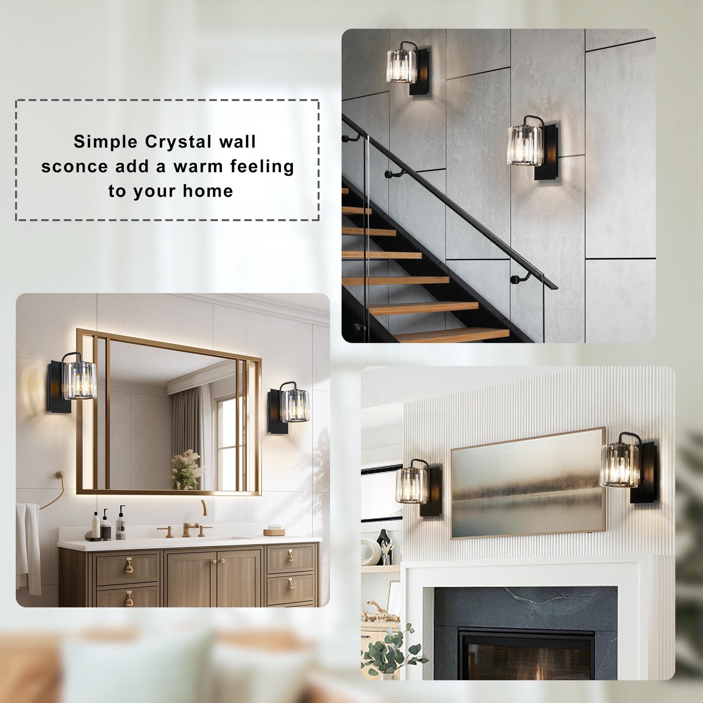 Grneric Crystal Wall Sconces,Black Sconce Wall Light Fixtures Modern Sconces Wall Lighting Single Indoor Wall Sconce for Living Room Bathroom Hallway