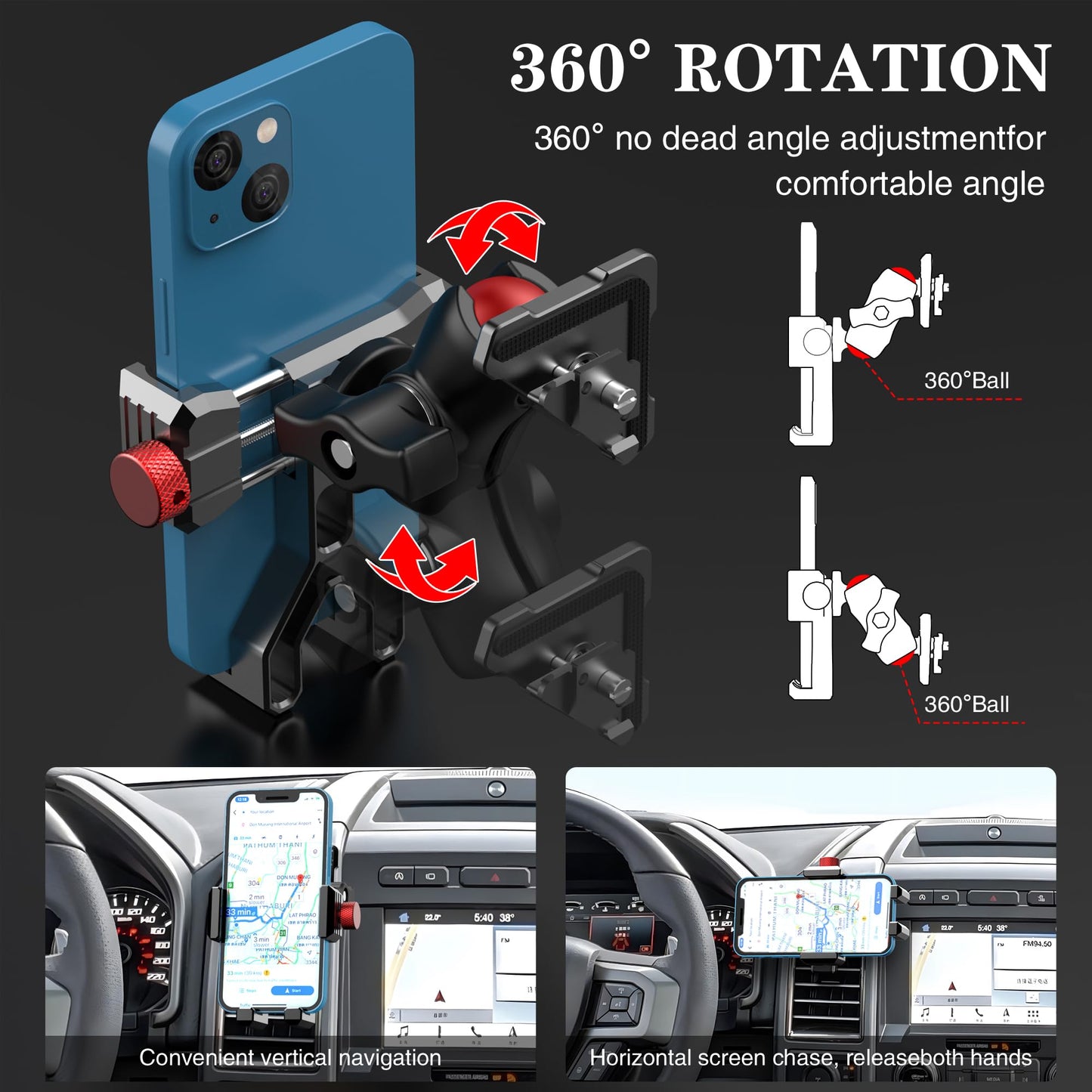 EASEORD Phone Mount Compatible with Ford F-150 2015-2020, Expedition 2018-2021, Super Duty 2017-2021, 360 Rotation Aluminum F150 Vent Cell Phone