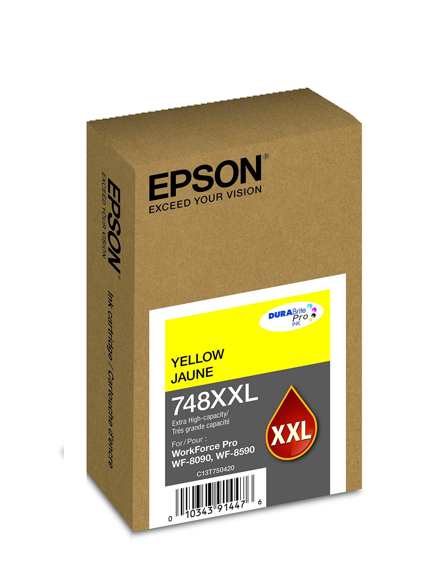 EPSON 748 DURABrite Pro Ink High Capacity Yellow Cartridge (T748XXL420) Works with WorkForce WF-6590, 8590, 6090, 8090