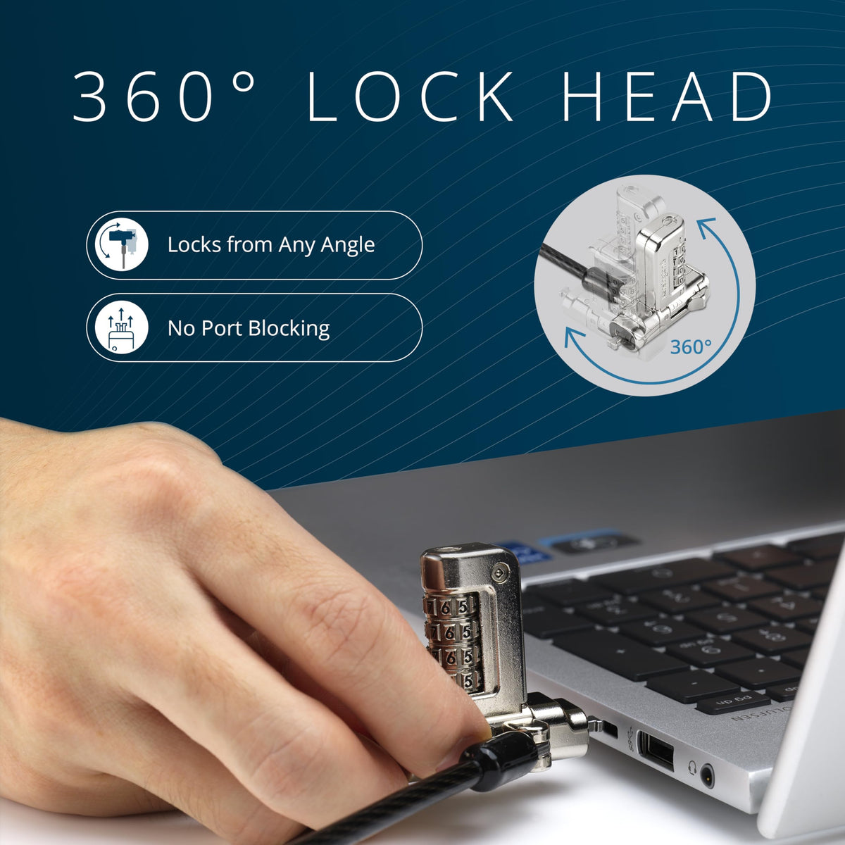 Kensington universal 3-in-1 2.0 combination laptop lock, fits T-bar, nano, N17, wedge-shaped lock types, 6-foot computer security locking cable