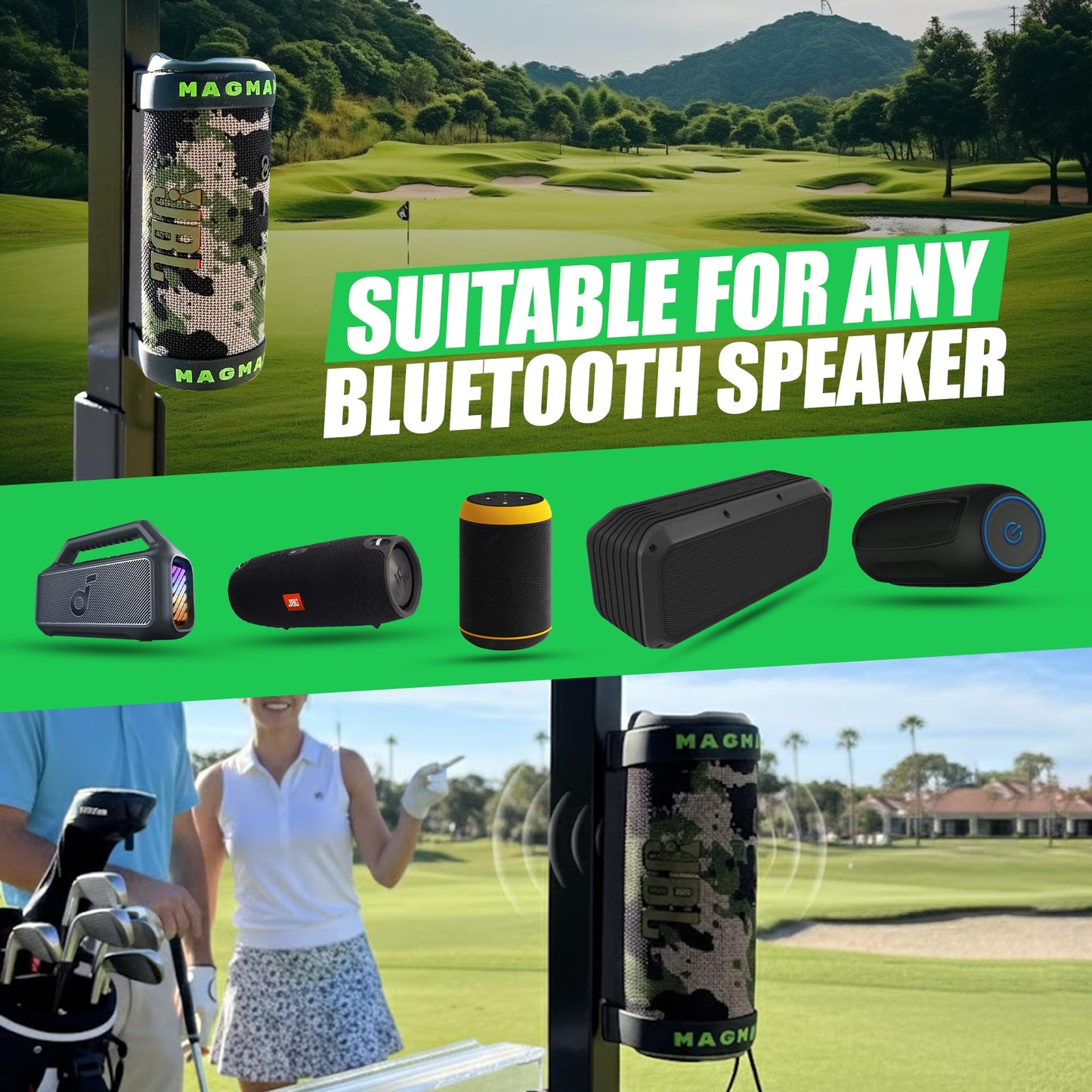 Magmamba Universal Magnetic Speaker Holder - Strong Mount for Bluetooth Speakers on Golf Carts, Beach Gear, RVs, Home & More | Secure, Hands-Free