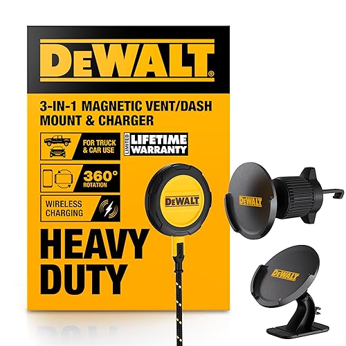 DEWALT Magnetic Phone Holder for Car Kit, Heavy Duty Wireless Charger, Vent Mount, Dash Mount, Charging Mounted Holders Cell Phone Holders for Your
