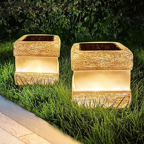 2 Pack Solar Rock Lights Outdoor - Solar Garden Decor Landscape Pathway Lights Waterproof with Warm LED Lights for Table Patio Yard Garden Walkway