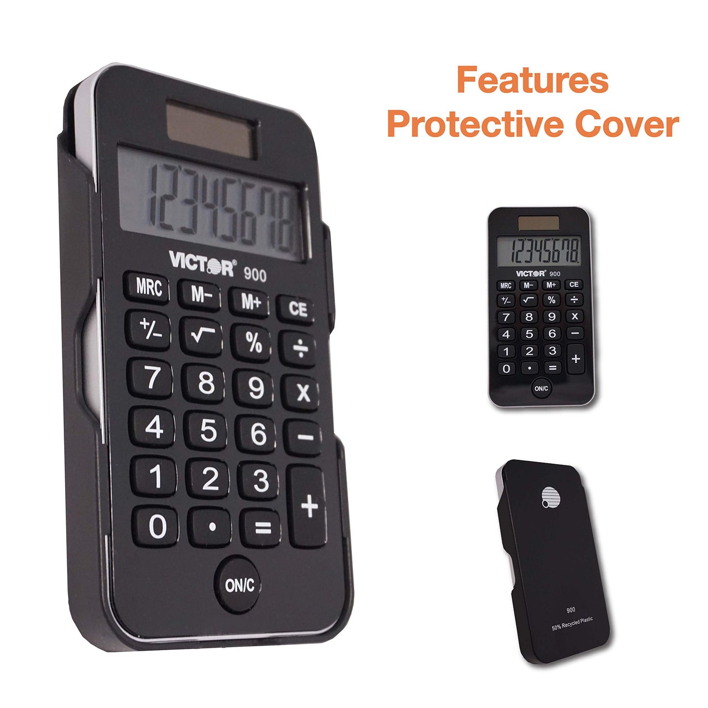 Victor 900 8-Digit Standard Function Calculator with Hard Protective Cover, Solar and Battery LCD Display, Small Pocket Calculator for Students
