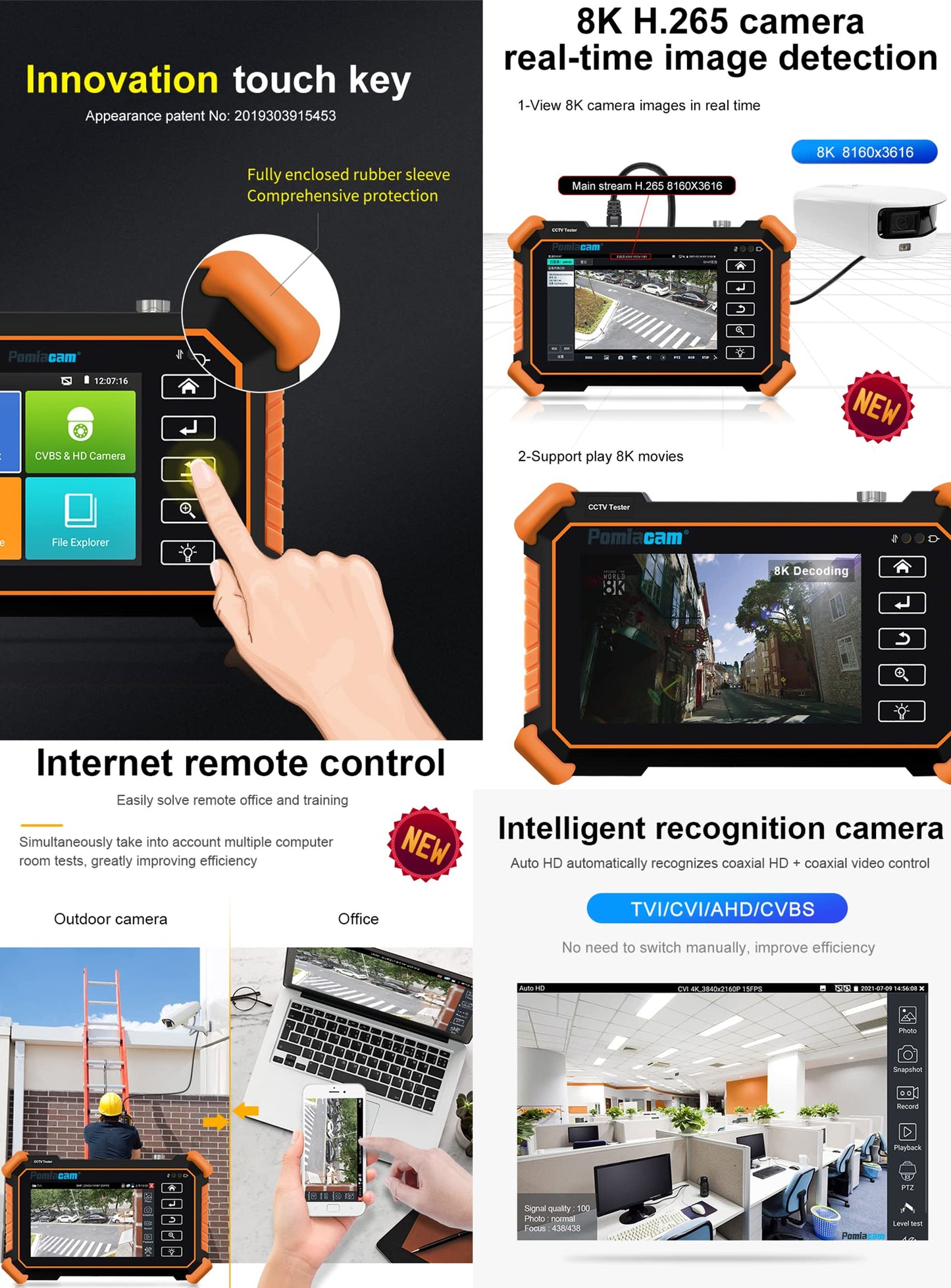 IP Camera Tester IPC-1910 Plus 4 inch Touch Screen IPC Tester 8K IP Camera Test 4K 8MP Coax AHD CVI TVI Display Video MonitorSupport H.265 POE PTZ