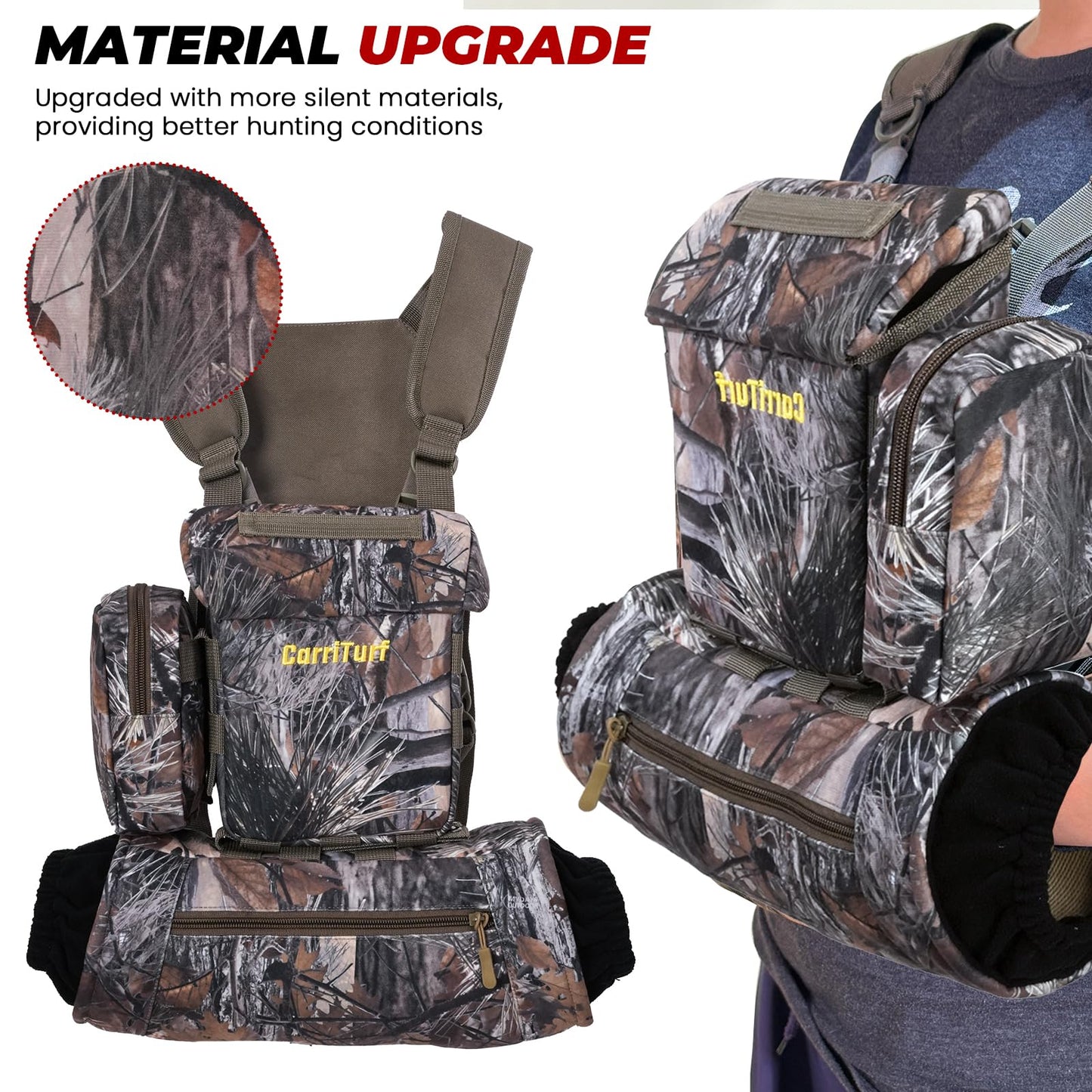CarriTurf Waterproof Binoculars Harness with Rangefinder Pouch - Silent Material, Magnetic Closure, Hand Warmer Pockets for Hunting, Hiking & Giftable
