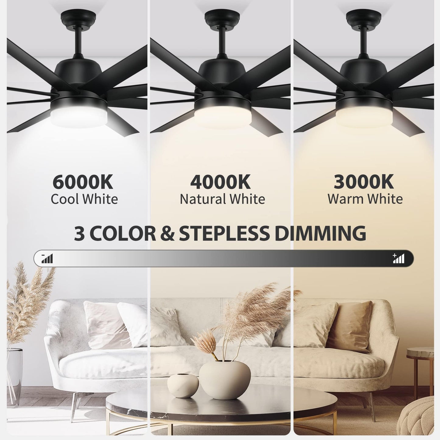 YITAHOME Black Ceiling Fan 60 Inch with Lights and Remote