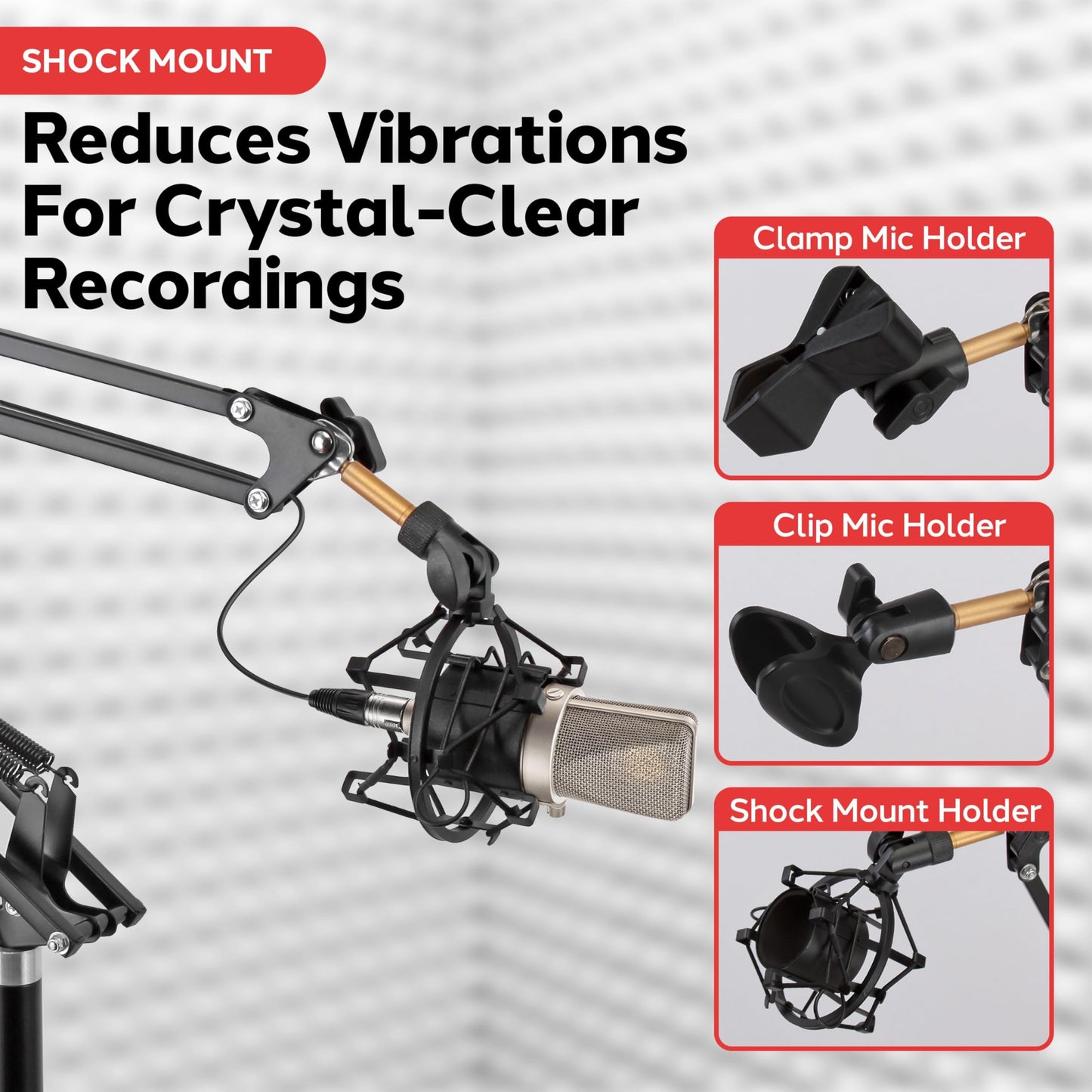 Pyle Microphone Boom Suspension Stand - Scissor Arm Mic Mount w/Shock Mount, Integrated Pop Filter, 3.1' ft. Max Extension, Suitable for Podcast