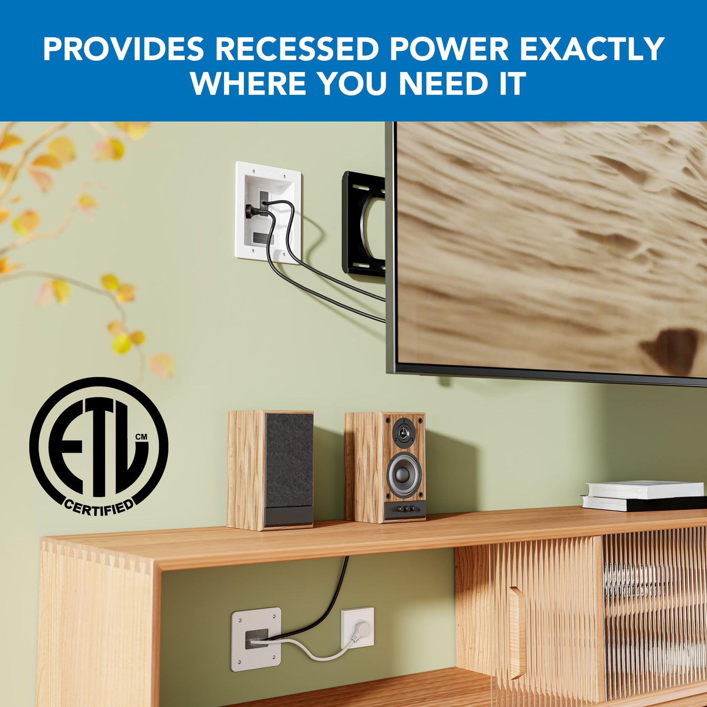 Mount-It! in-Wall TV Cable Management Kit with Recessed Power - Triple Outlet, 9ft Extension Cord and Hand Saw - Easy, Safe TV Outlet Wall Kit and TV