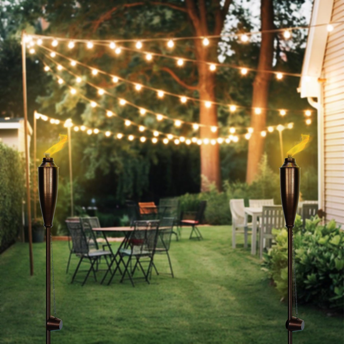 Garden Torches for Outside -Deco Home Pack of 4 Metal Garden Torches Citronella Oil for Outdoor Ambiance - Decorative and Functional Citronella