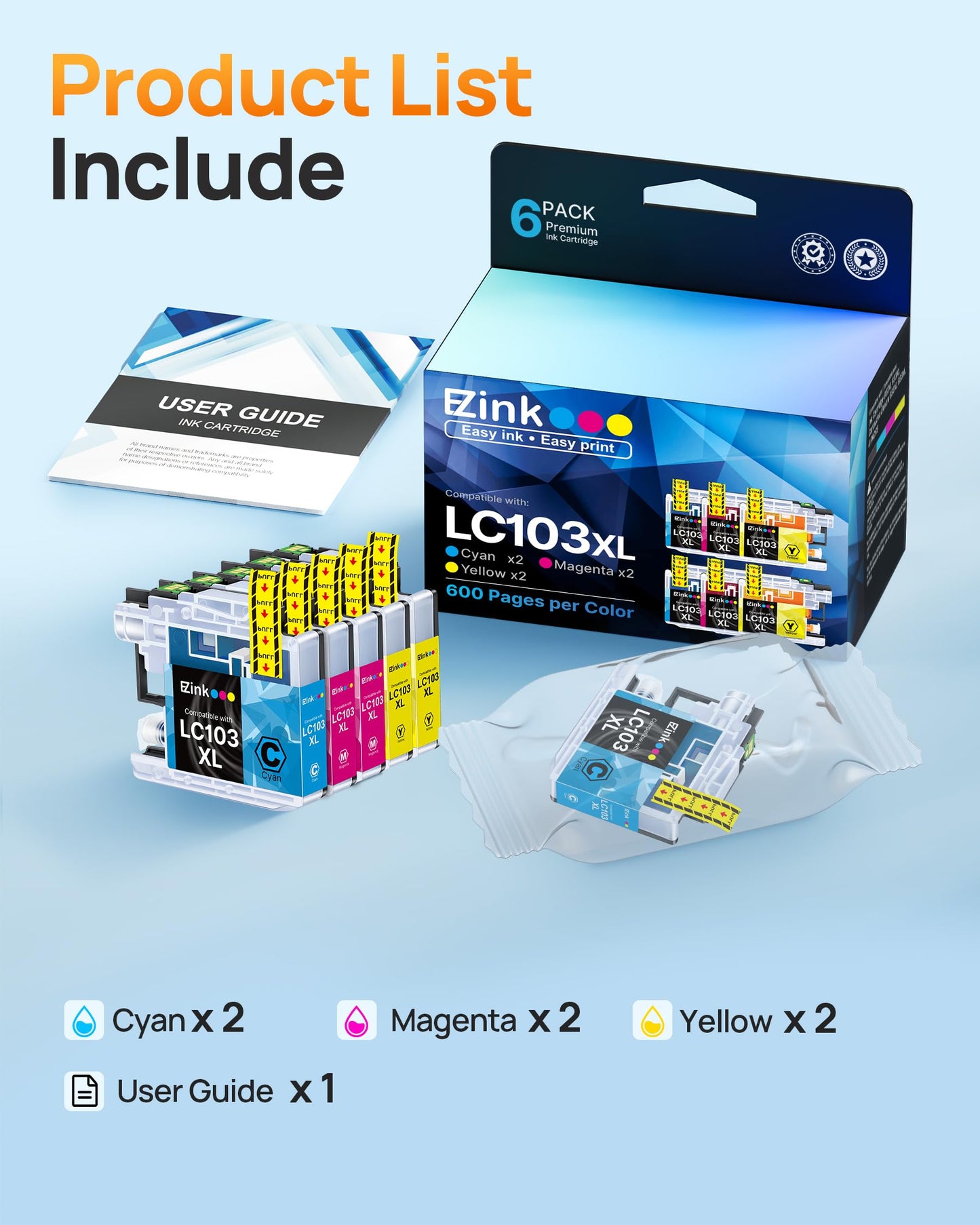 E-Z Ink LC103 Ink Cartridges for Brother Printer LC103XL LC103 XL LC101