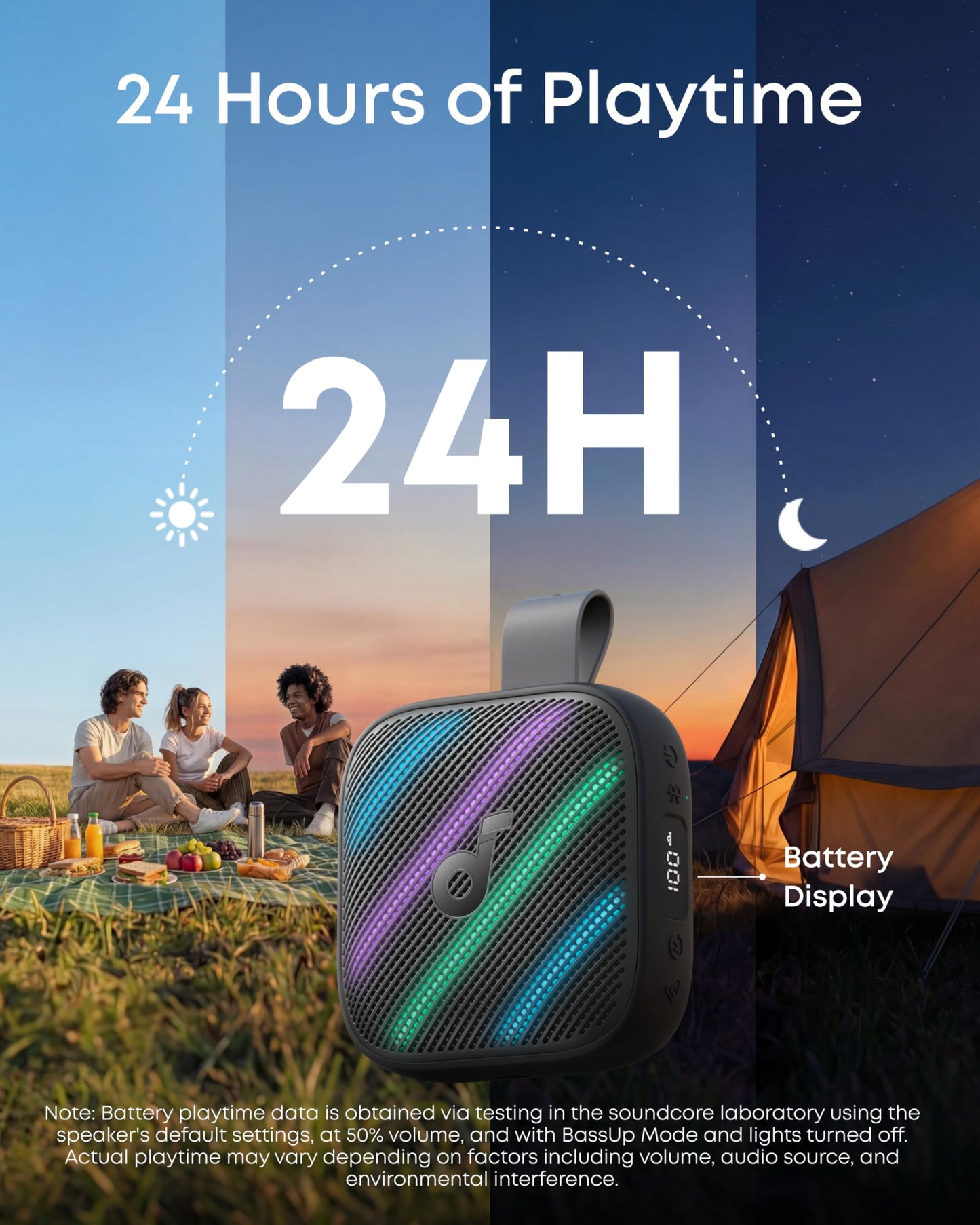 Soundcore Boom Go 3i Portable Bluetooth Speaker by Anker, 15W Punchy Sound, 24H Playtime, IP68, BassUp 2.0, Emergency Charging, Bluetooth 6.0