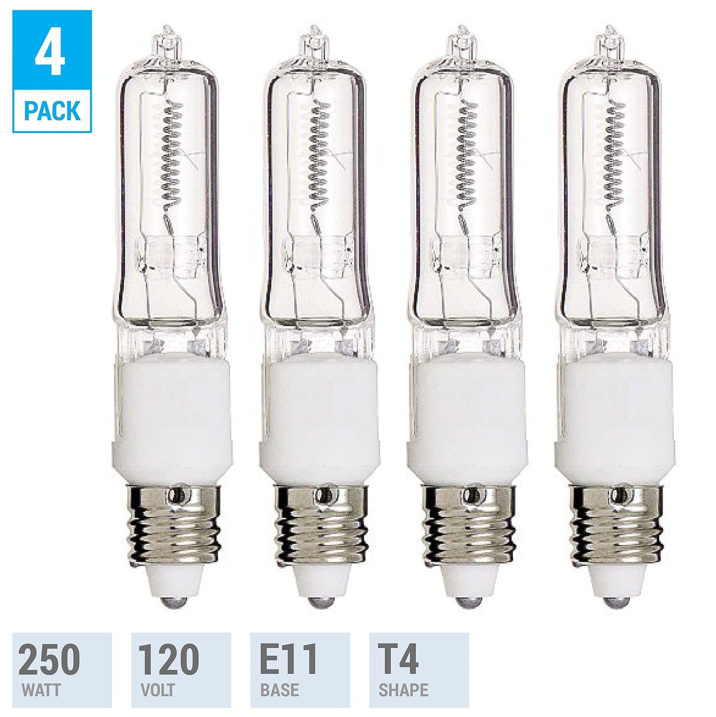KOR Q250CL/MC 250 Watt JD T4 E11 Mini Candelabra Base Light Bulbs, 4-Pack