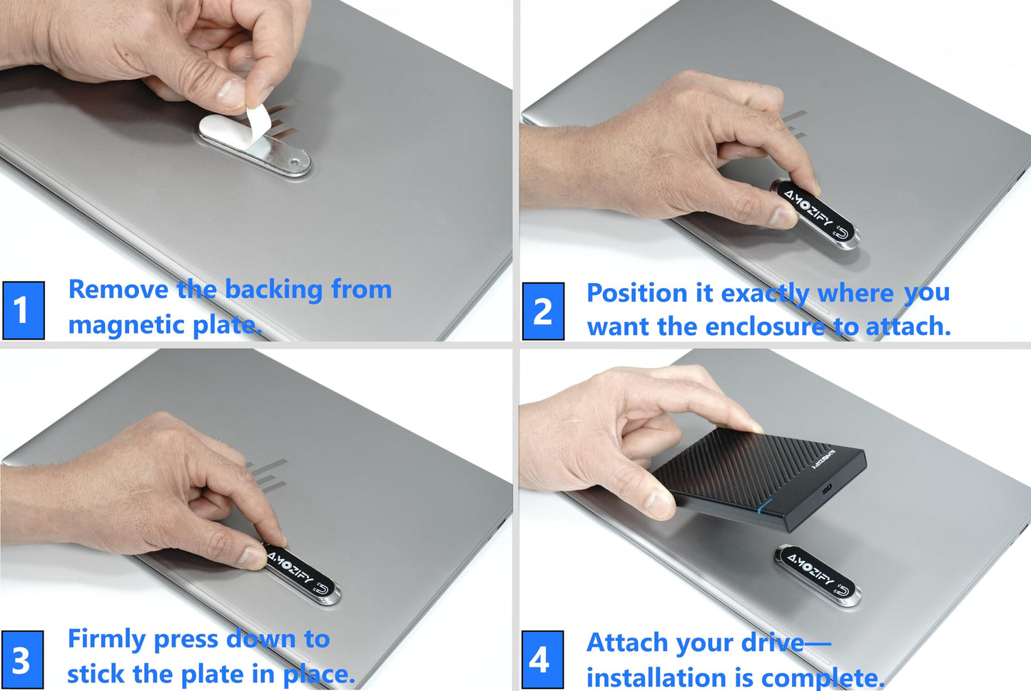 AMOZIFY® Magnetic External SSD Enclosure, Stick-On Laptop 2.5 SATA SSD Case, Tool-Free USB-C 3.1 Gen 2, Hard Drive Enclosure, 6Gbps, UASP for MacBook