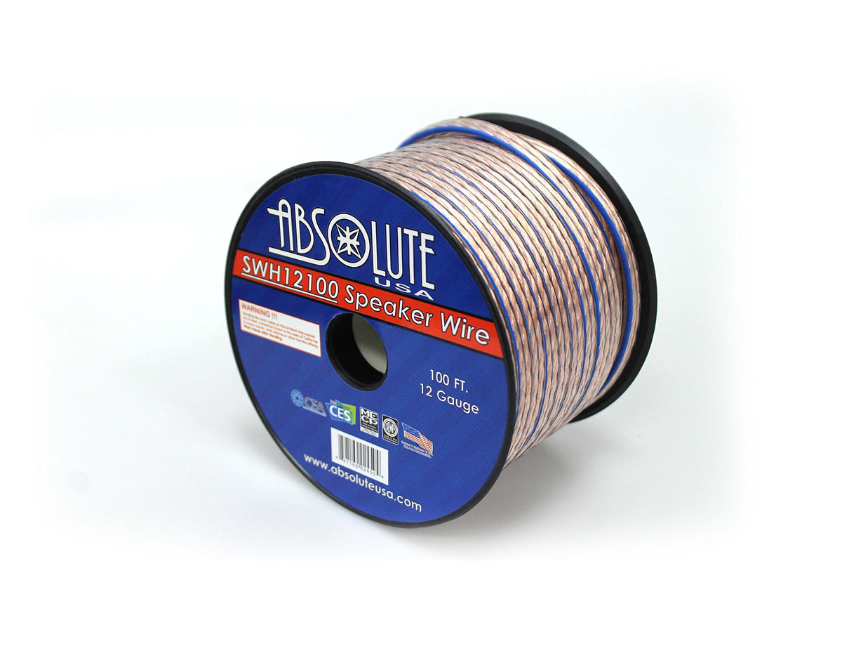 Absolute USA SWH12100 12 Gauge Car Home Audio Speaker Wire Cable Spool 100'