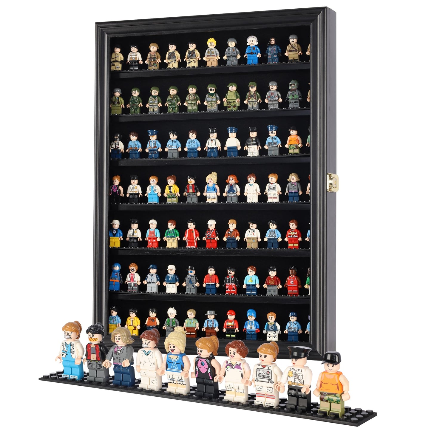 Minifigure Display Case – Lockable Wall Cabinet with UV Protection Door for Mini Collectibles, Building Block Toys & Mini Brands (Black)