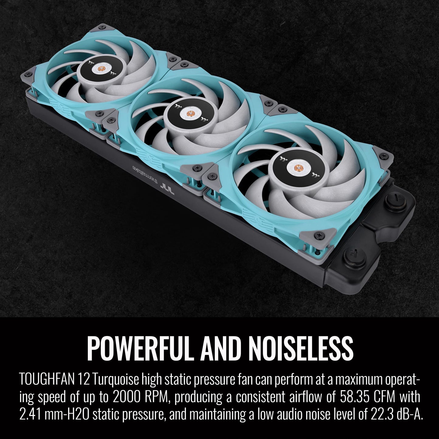 Thermaltake ToughFan 12 Turquoise High Static Pressure 2000 PWM, Metal-Reinforced Motor Hub, Gen.2 Hydraulic Bearing 120mm Case/Radiator Fan