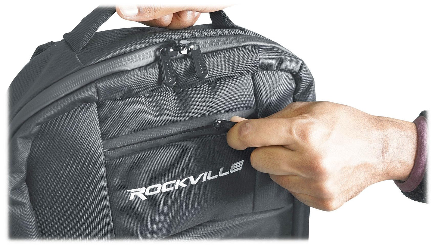 Rockville DJBP24 Rugged DJ Backpack, 11 Compartments, Fits Two 17" Laptops, YKK Zippers, Waterproof Track, Rubber Feet, for DJs, Musicians, and