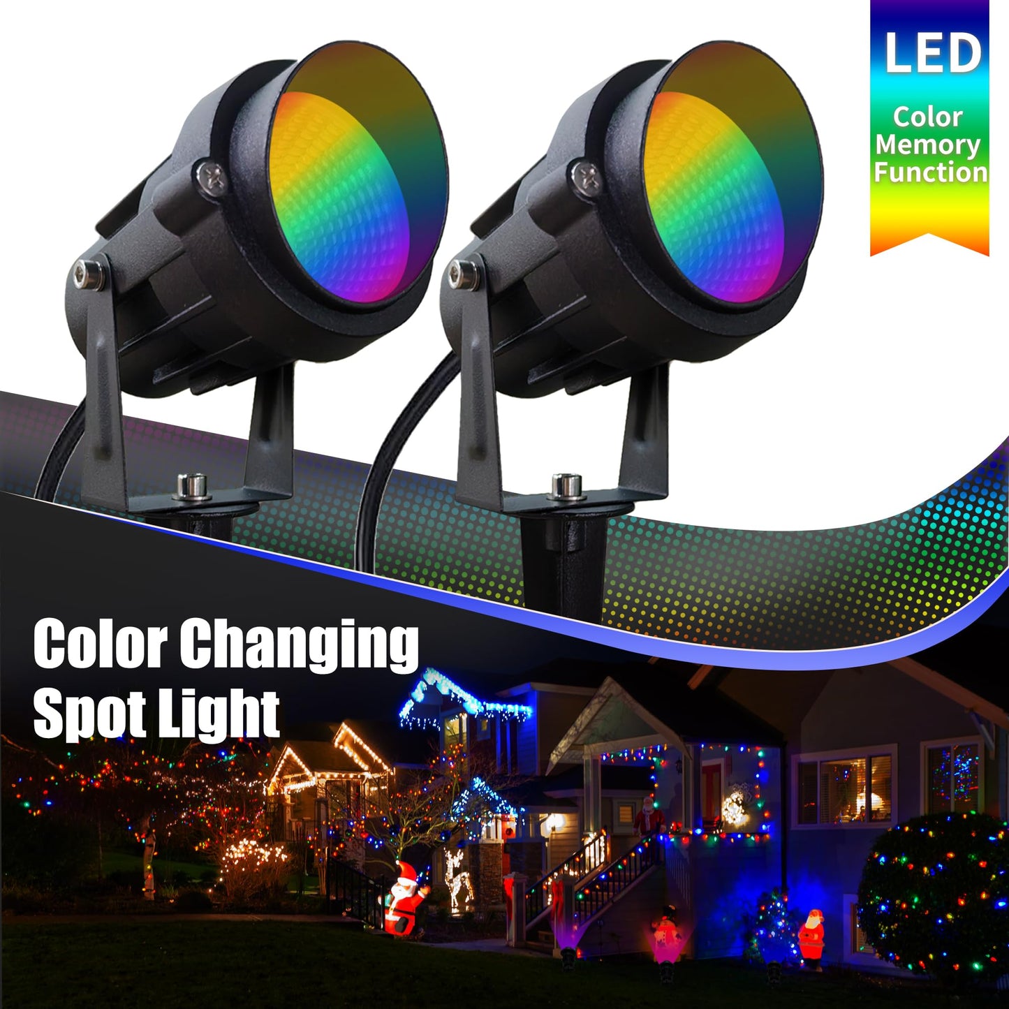 Dobelay Color Spot Light Outdoor 2-Pack, 120V 12W Waterproof LED Landscape Spotlights, Plug-in Durable Spotlight Outdoor for Yard, Garden, Patio