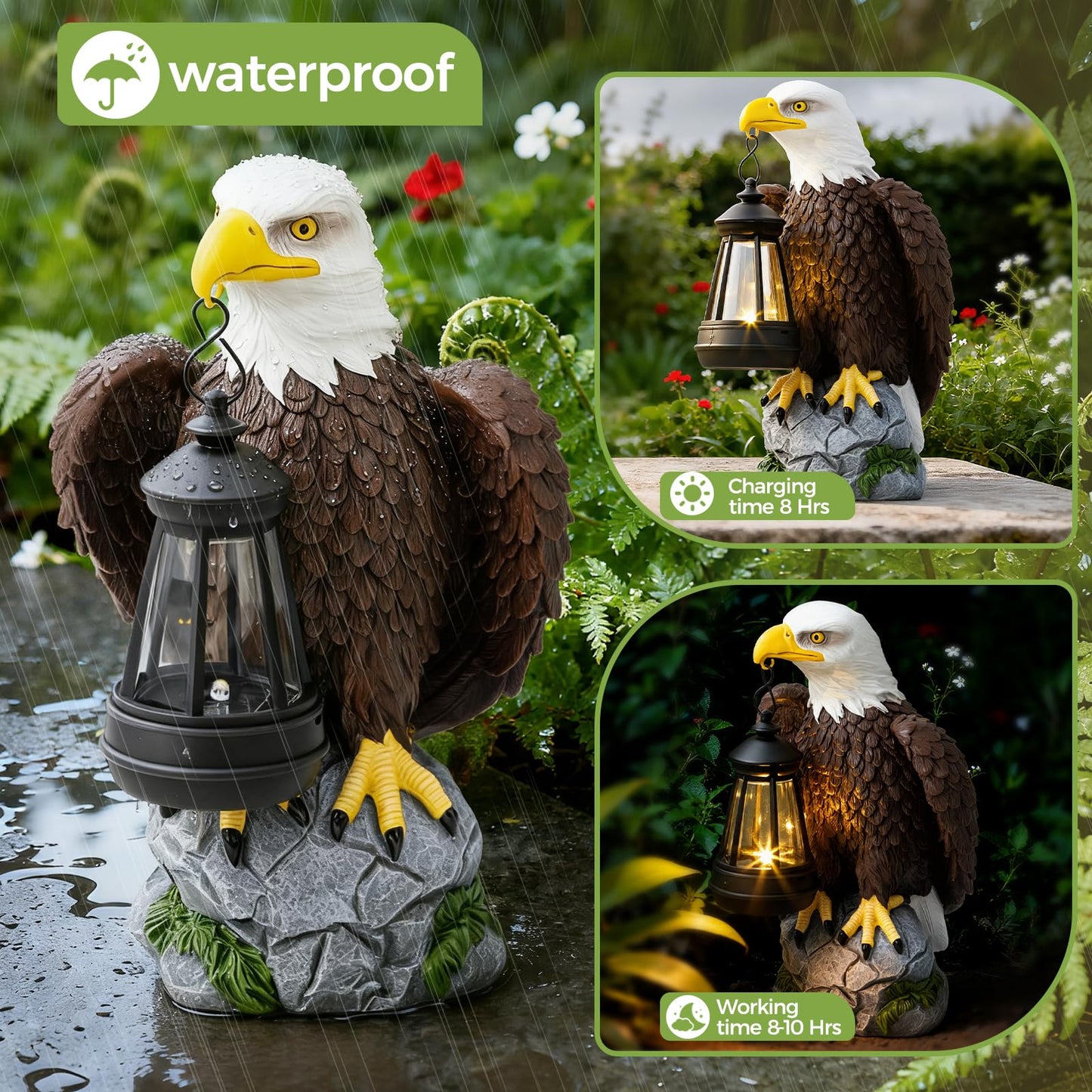 YDKOJGW American Bald Eagle Garden Statue with Solar Light,Outdoor Decor Sculpture,Perfect for Patio,Yard,Porch,Balcony,Distinctive Bald Eagle Home