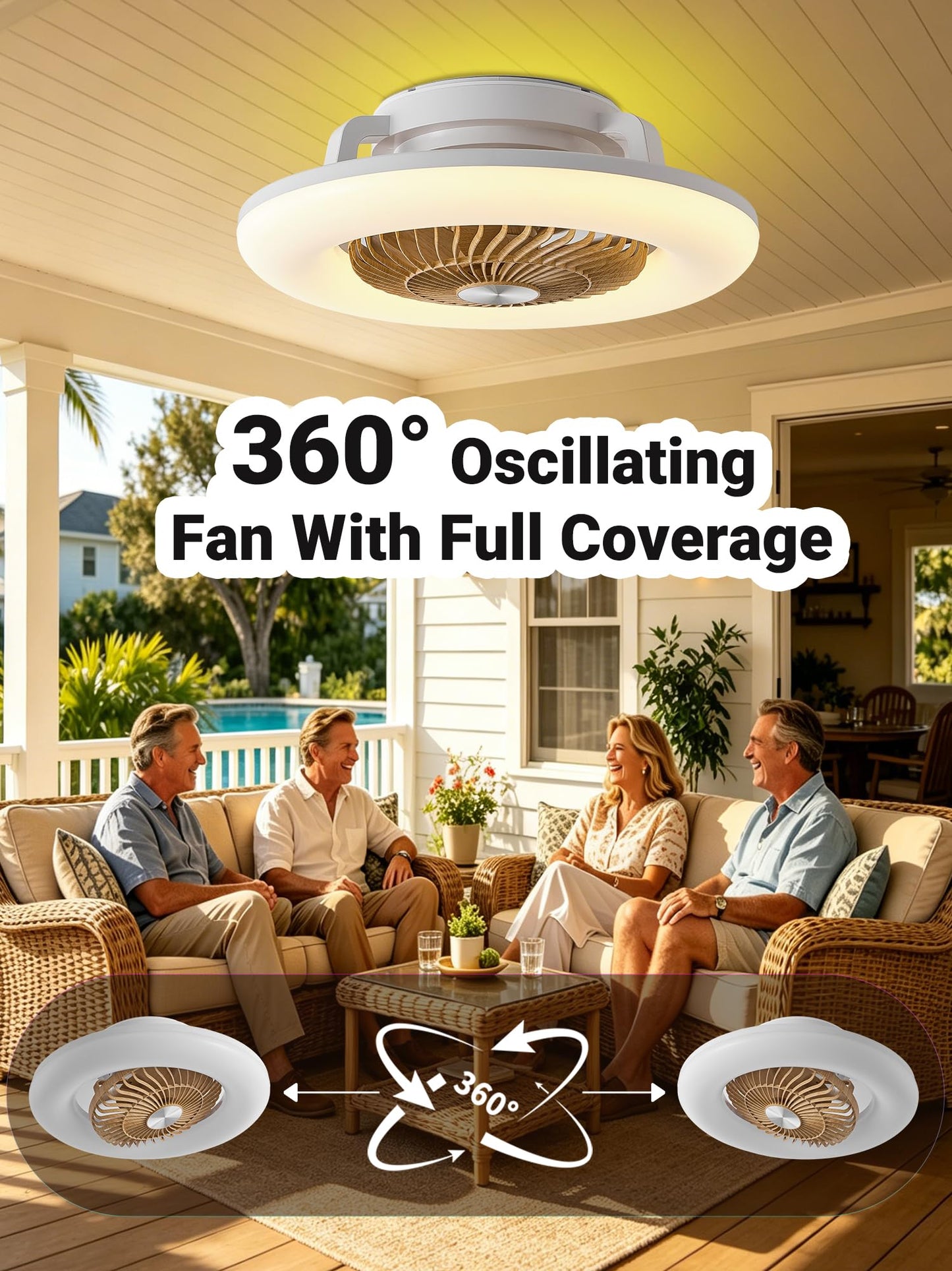 Thoxipn 22" Bladeless Ceiling Fan with RGB Light Remote/APP Control Natural