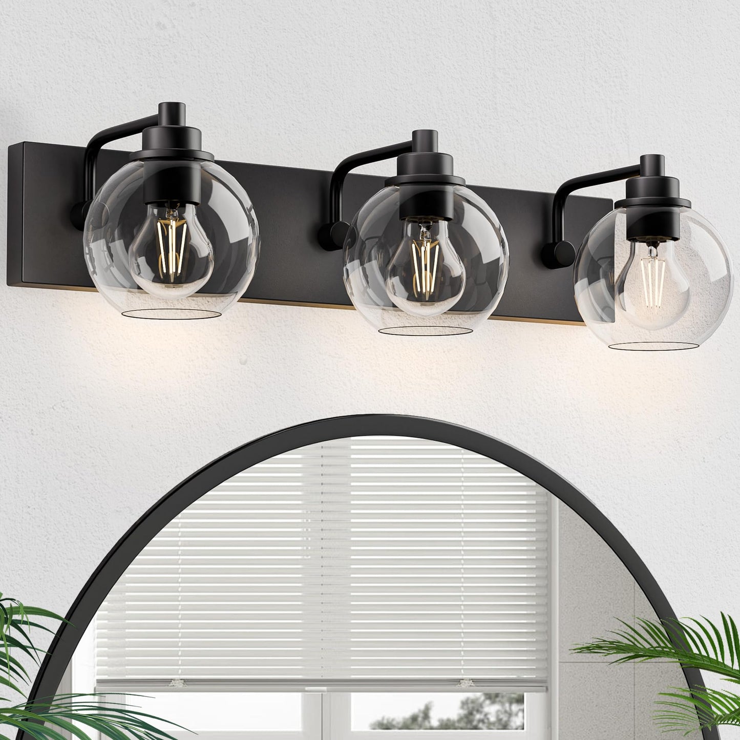 Espird Bathroom Light Fixtures-Matte Black Vanity Lights for Bathroom, Modern Black Vanity Lights 3-Light Bathrooms Lighting Fixtures Over Mirror