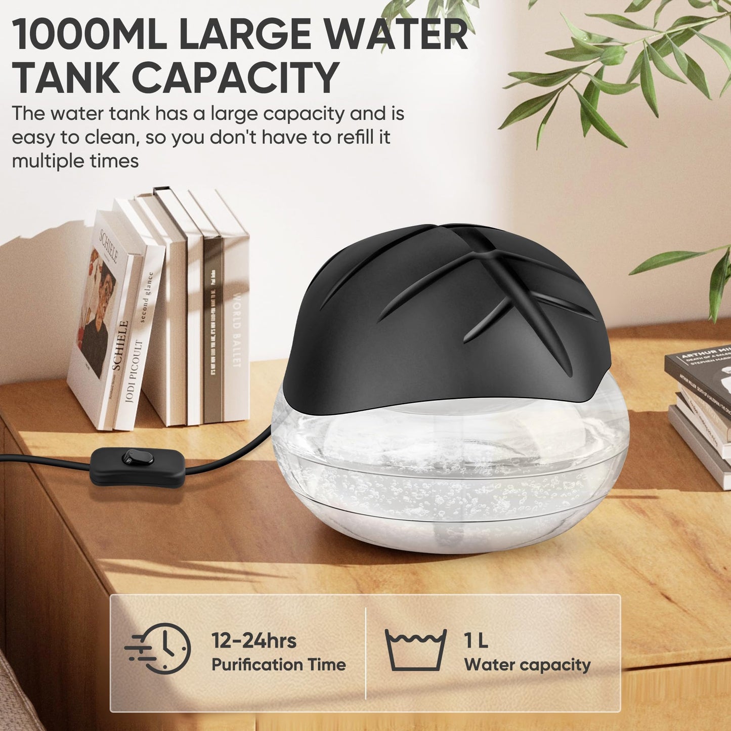 Water Based Air Purifier for Home with Essential Oil Diffuser and Humidifier Function, Rainbow Air Washer with LED Light, Freshener for Smoke and Pet