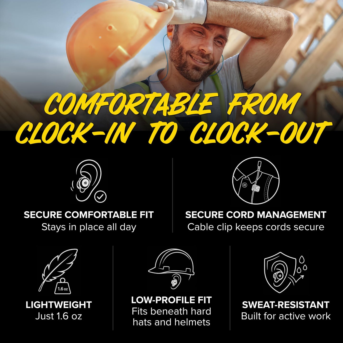 Plugfones Basic Pro Bluetooth Earplug Headphones for Work, OSHA Compliant