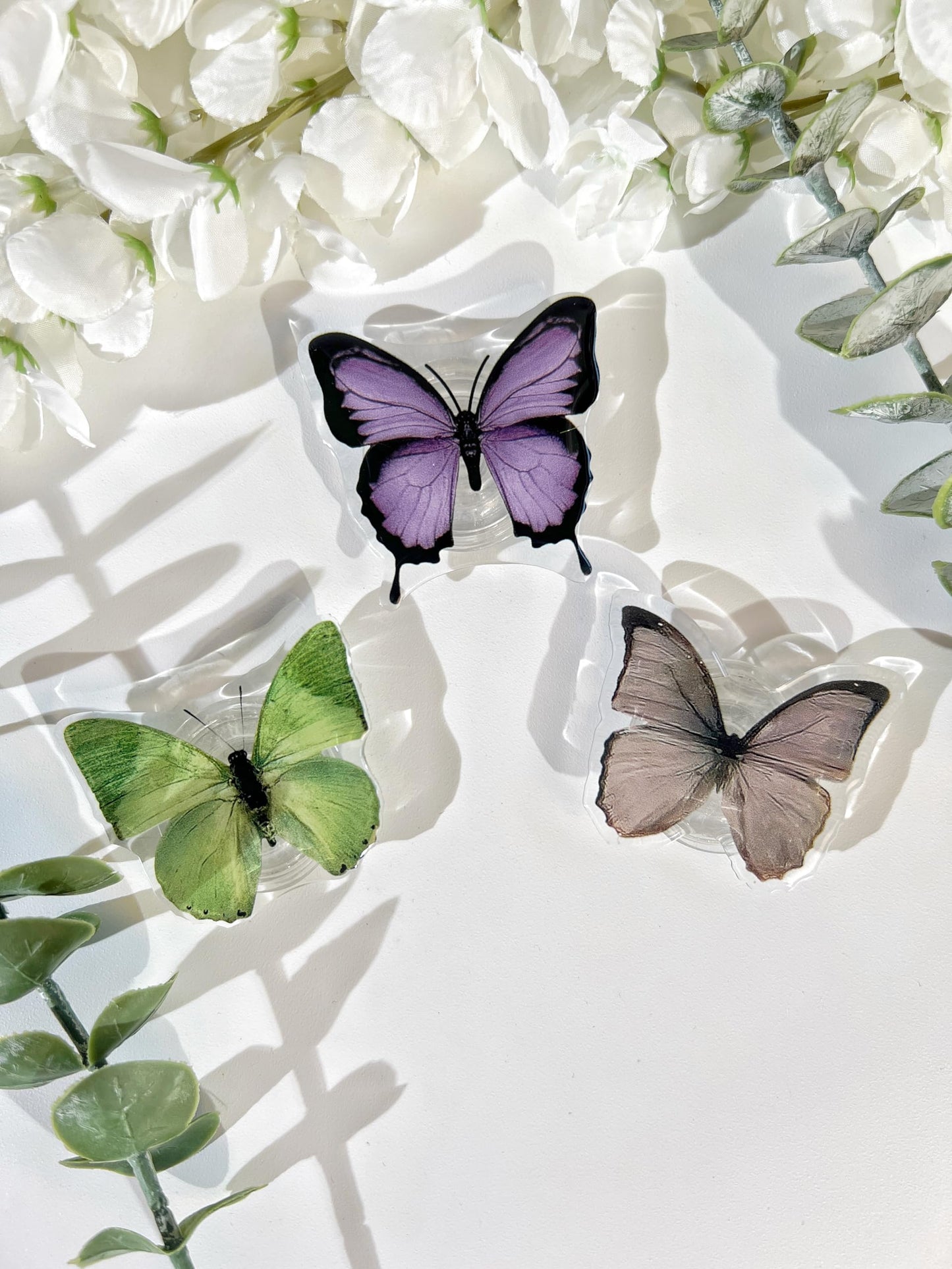 Butterfly Sticky Mobile Phone Grip, Clear Cell Phone Stand, Cell Phone Charms Accessory, Collapsible Handle Grip Holder for Kindle