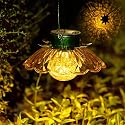 XUWEN Hanging Solar Lantern Outdoor - Yellow Solar Flower Lights with Crackle Globe Glass, Hanging Lanterns Decorative Outdoor for Walkway Pathway